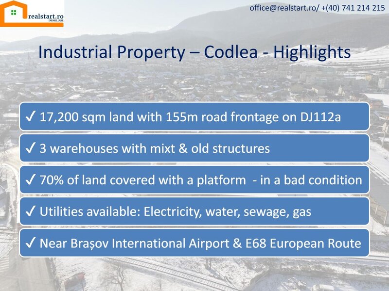 Brasov Nord, acces E60, teren 17000mp, 5600mp cladiri, D 155ml la DJ112A,